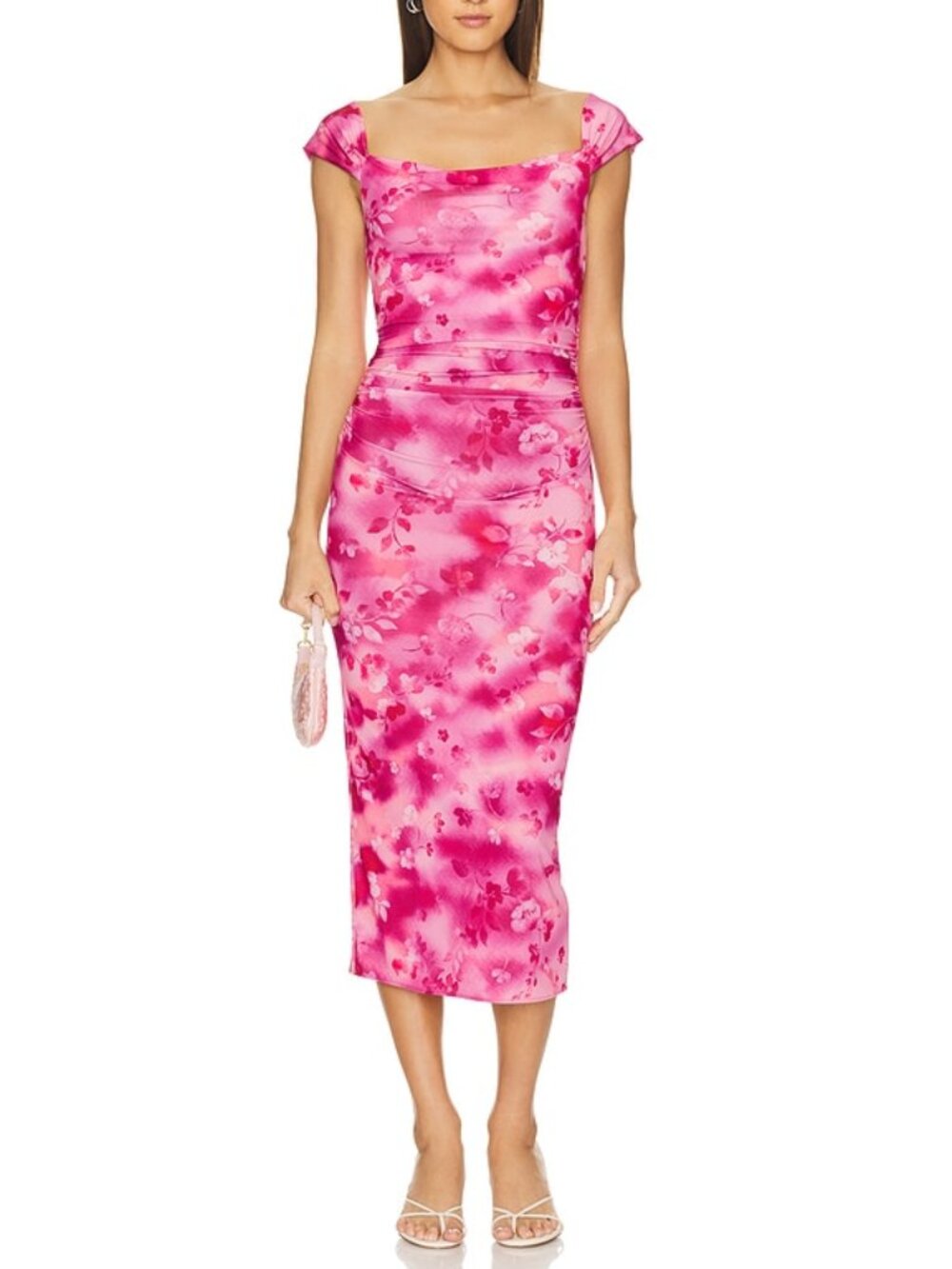 Amanda Uprichard X Revolve Rebecca Midi Dress Hot Pink Floral Roya Size XS